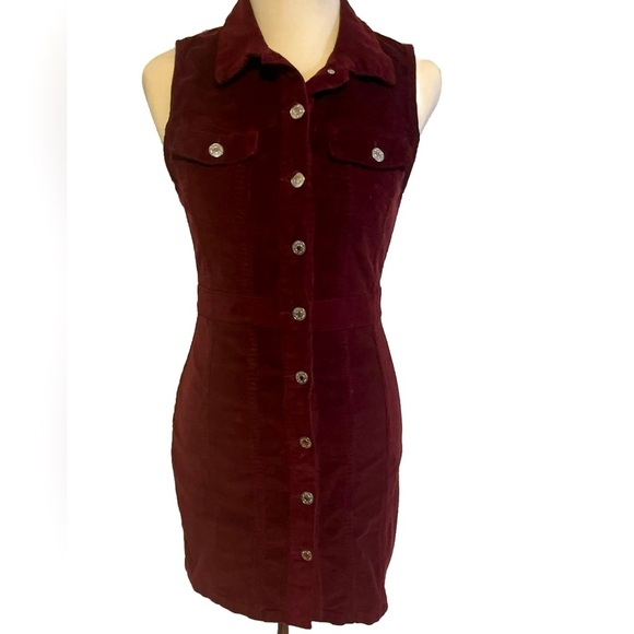 iris Dresses & Skirts - Women’s Iris burgundy Corduroy Button Up Dress